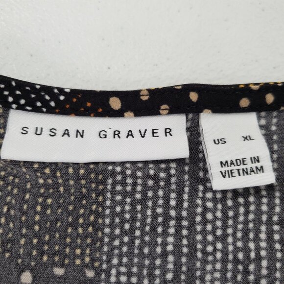 Susan Graver Womens Liquid Knit V-Neck Top Size XL Abstract Block Stretch Career - Picture 4 of 9